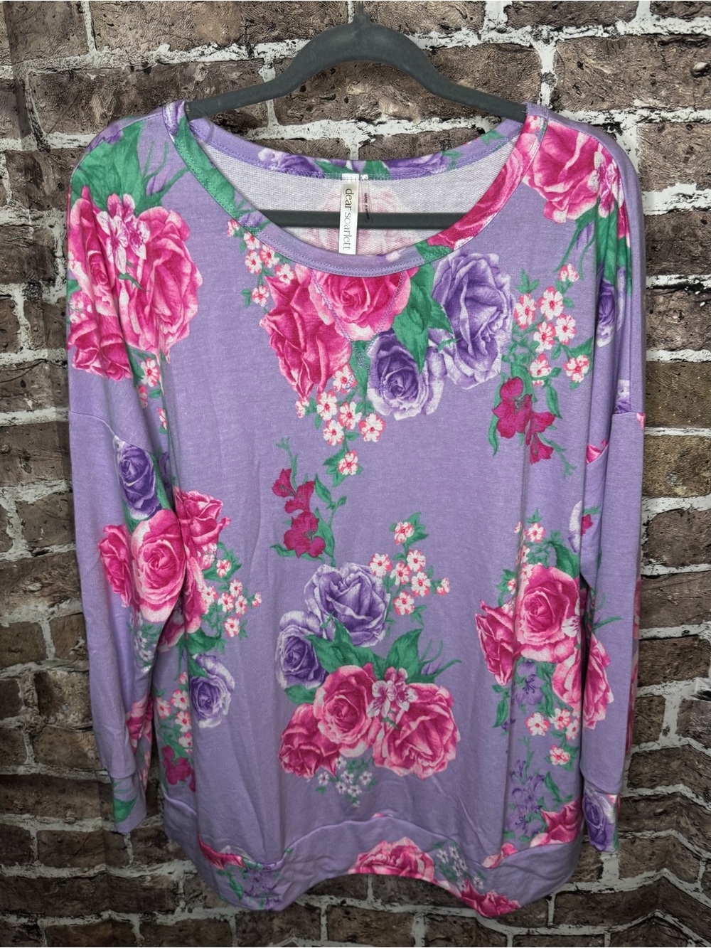 Lavender Floral Scoop-Neck Long Sleeve Top by No Brand Listed
